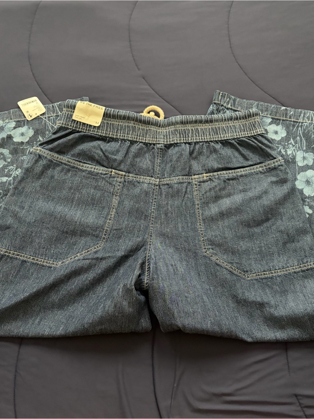 Free People We The Free Easy Peasy Printed Pull-On Jeans in Indigo Combo - Picture 9 of 12